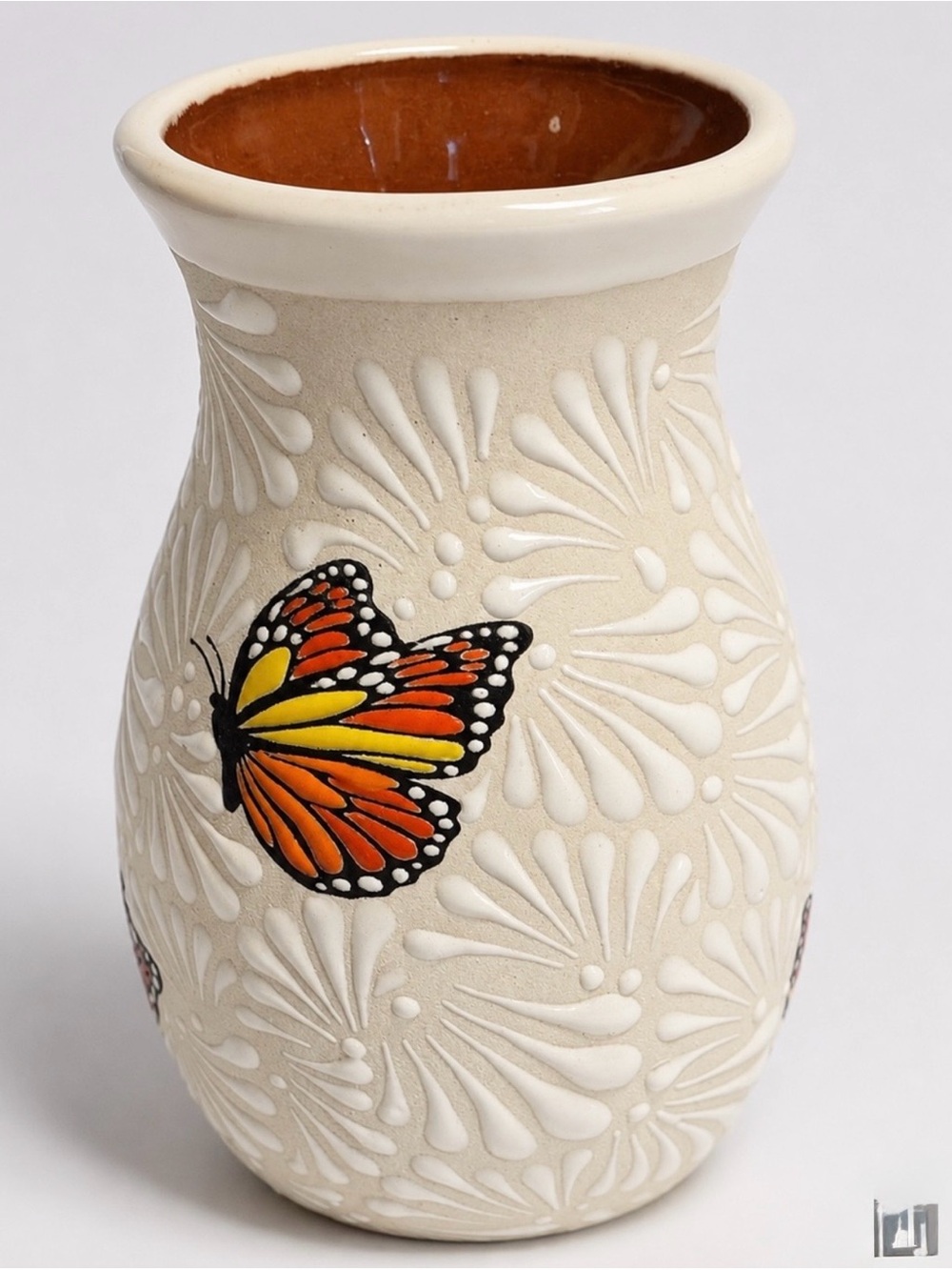 Butterfly Ceramic Vase in Cream and Orange - Picture 4 of 5